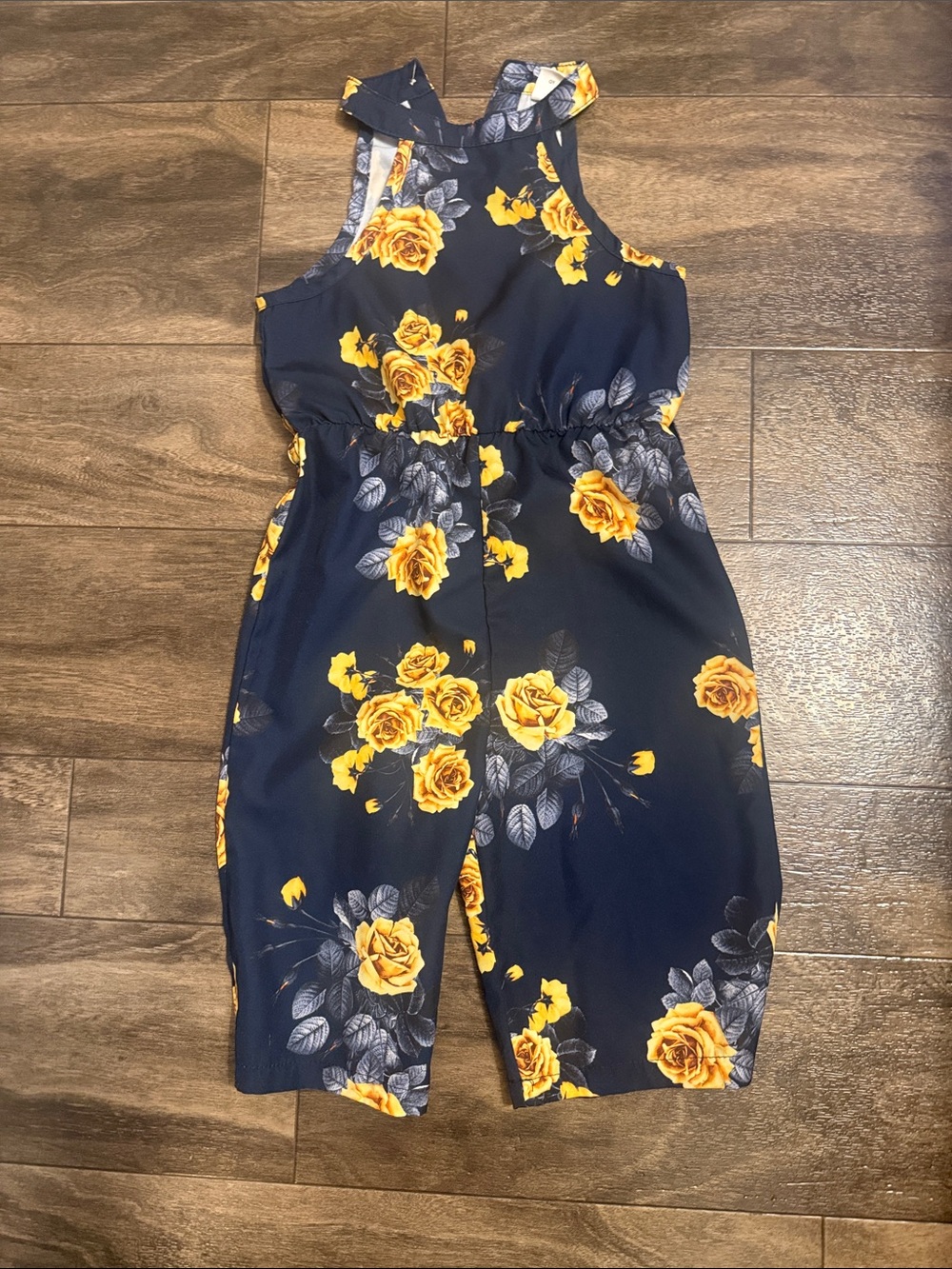 SHEIN Navy Jumpsuit with Yellow Rose Print
